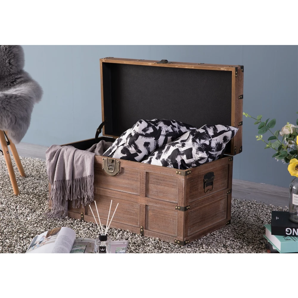 Vintiquewise 27.5-in X 14.25-in Brown Wood Storage Trunk 2 Vintiquewise 27.5-in X 14.25-in Brown Wood Storage Trunk - Image 2