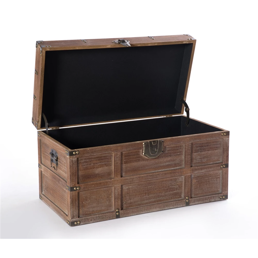 Vintiquewise 27.5-in X 14.25-in Brown Wood Storage Trunk 3 Vintiquewise 27.5-in X 14.25-in Brown Wood Storage Trunk - Image 3