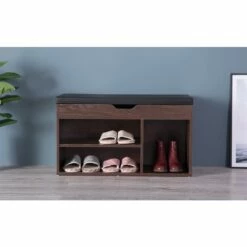 Basicwise 5-Pair Brown Wood Shoe Storage Bench - 31.5-in X 11.75-in X 18-in -Storage Furniture Sales 2024 330993128 AlternateImage2