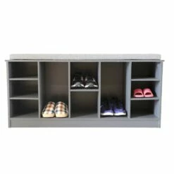 Basicwise 10-Pair Grey Wood Shoe Storage Bench - 47.25-in X 12-in X 22-in