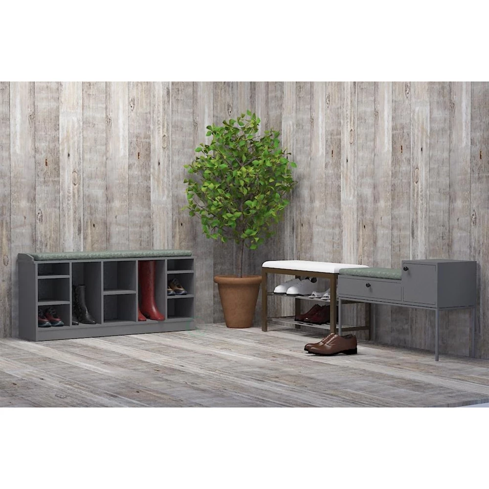 Basicwise 10-Pair Grey Wood Shoe Storage Bench - 47.25-in X 12-in X 22-in 7 Basicwise 10-Pair Grey Wood Shoe Storage Bench - 47.25-in X 12-in X 22-in - Image 7