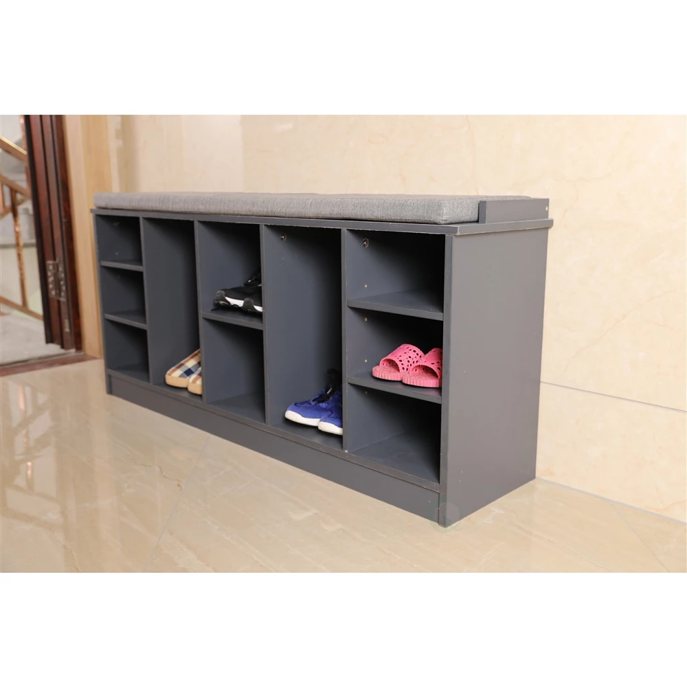 Basicwise 10-Pair Grey Wood Shoe Storage Bench - 47.25-in X 12-in X 22-in 6 Basicwise 10-Pair Grey Wood Shoe Storage Bench - 47.25-in X 12-in X 22-in - Image 6
