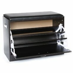 Basicwise 9-Pair Black Wood Shoe Rack - 11.75-in X 24.75-in X 11.75-in