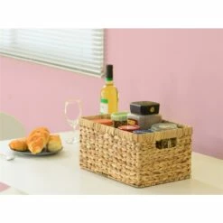 Vintiquewise 9.45-in X 7.1-in Beige Water Hyacinth Basket