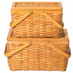 Vintiquewise 15.5-in X 8.5-in Brown Composite Wood Basket - Set Of 2