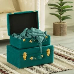 Vintiquewise 19-in X 8.25-in Green Velvet Storage Trunk - Set Of 2 -Storage Furniture Sales 2024 331023445 AlternateImage1