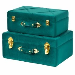 Vintiquewise 19-in X 8.25-in Green Velvet Storage Trunk - Set Of 2 -Storage Furniture Sales 2024 331023445 AlternateImage2