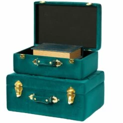 Vintiquewise 19-in X 8.25-in Green Velvet Storage Trunk - Set Of 2 -Storage Furniture Sales 2024 331023445 MainImage 001