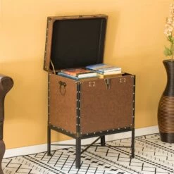 Vintiquewise 18-in X 25.25-in Brown/Black Faux Leather Storage Trunk -Storage Furniture Sales 2024 331023455 AlternateImage5
