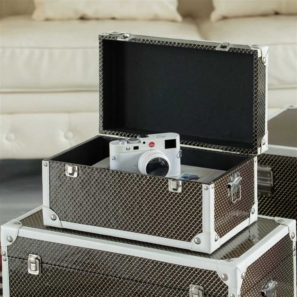 Vintiquewise 23.25-in X 13-in Black Faux Leather Storage Trunk - Set Of 3 2 Vintiquewise 23.25-in X 13-in Black Faux Leather Storage Trunk - Set Of 3 - Image 2