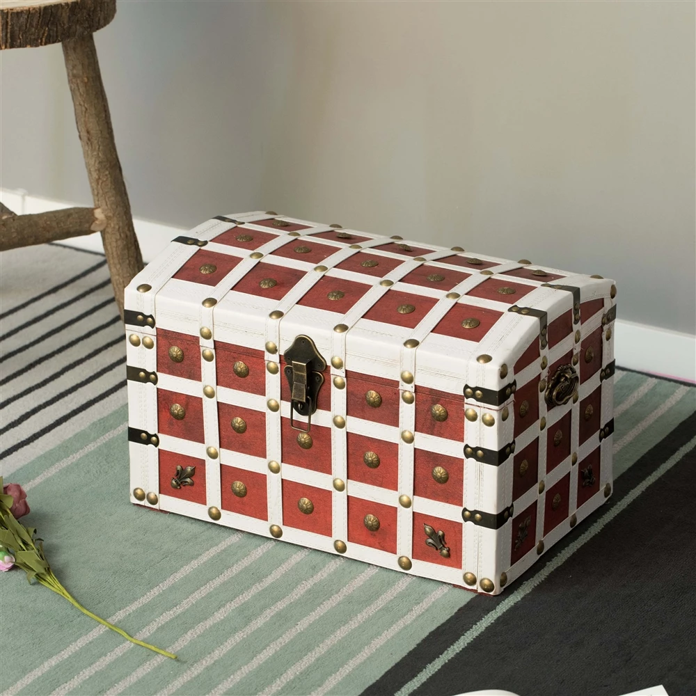 Vintiquewise 11.5-in X 11.5-in Red/White Wood Storage Trunk 1 Vintiquewise 11.5-in X 11.5-in Red/White Wood Storage Trunk