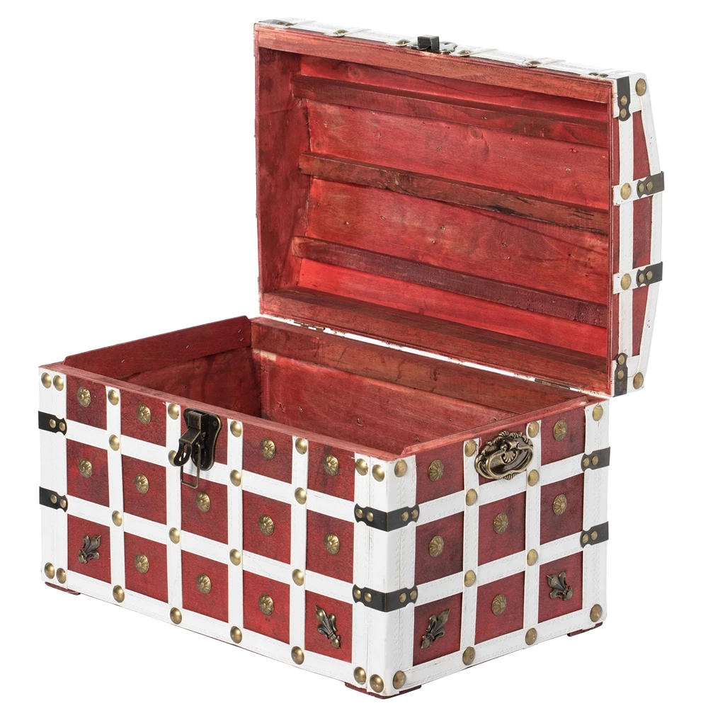 Vintiquewise 11.5-in X 11.5-in Red/White Wood Storage Trunk 3 Vintiquewise 11.5-in X 11.5-in Red/White Wood Storage Trunk - Image 3