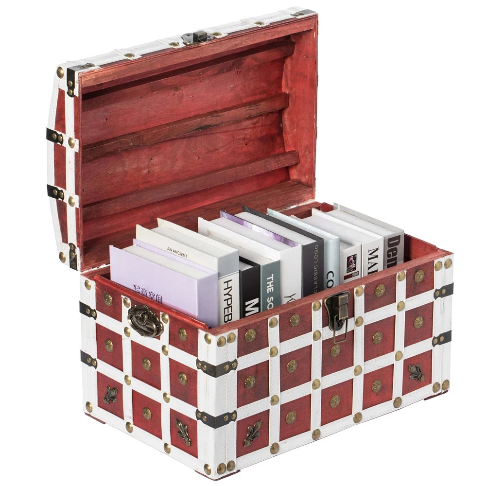 Vintiquewise 11.5-in X 11.5-in Red/White Wood Storage Trunk 7 Vintiquewise 11.5-in X 11.5-in Red/White Wood Storage Trunk - Image 7