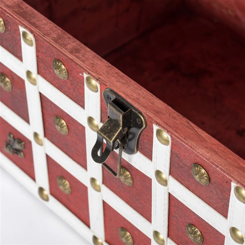 Vintiquewise 11.5-in X 11.5-in Red/White Wood Storage Trunk 2 Vintiquewise 11.5-in X 11.5-in Red/White Wood Storage Trunk - Image 2