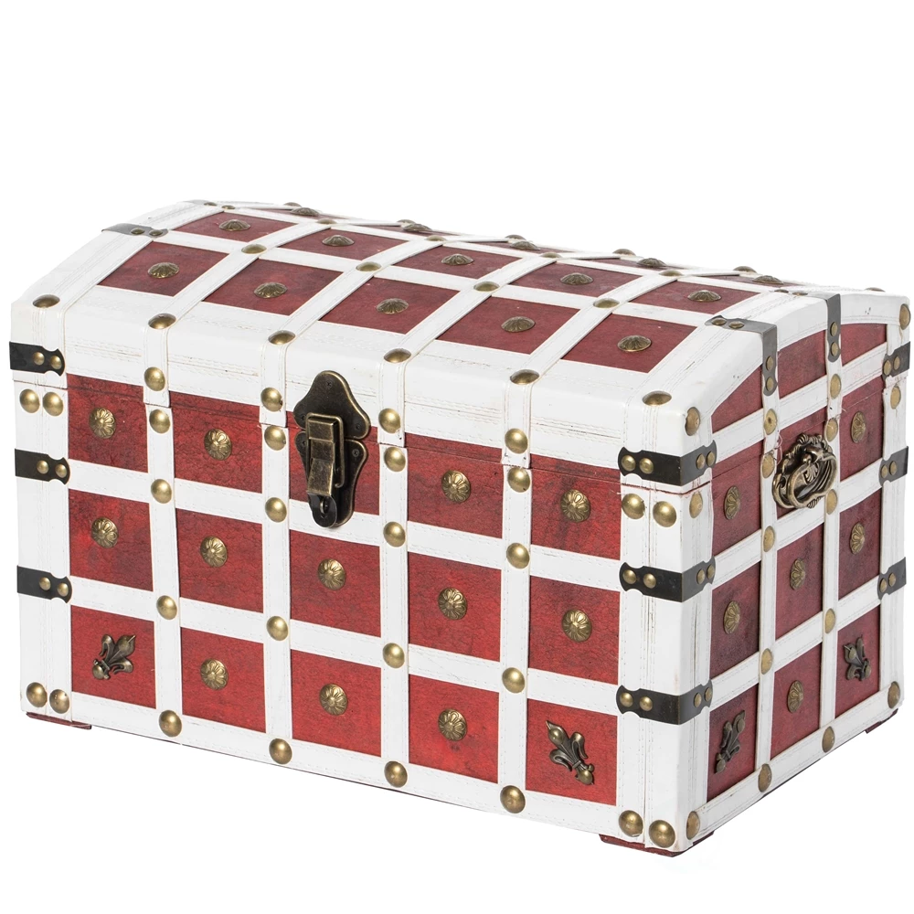 Vintiquewise 11.5-in X 11.5-in Red/White Wood Storage Trunk 5 Vintiquewise 11.5-in X 11.5-in Red/White Wood Storage Trunk - Image 5