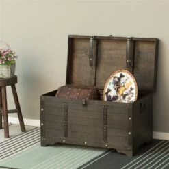 Vintiquewise 31.5-in X 19.75-in Brown Wood Storage Trunk -Storage Furniture Sales 2024 331023521 AlternateImage3