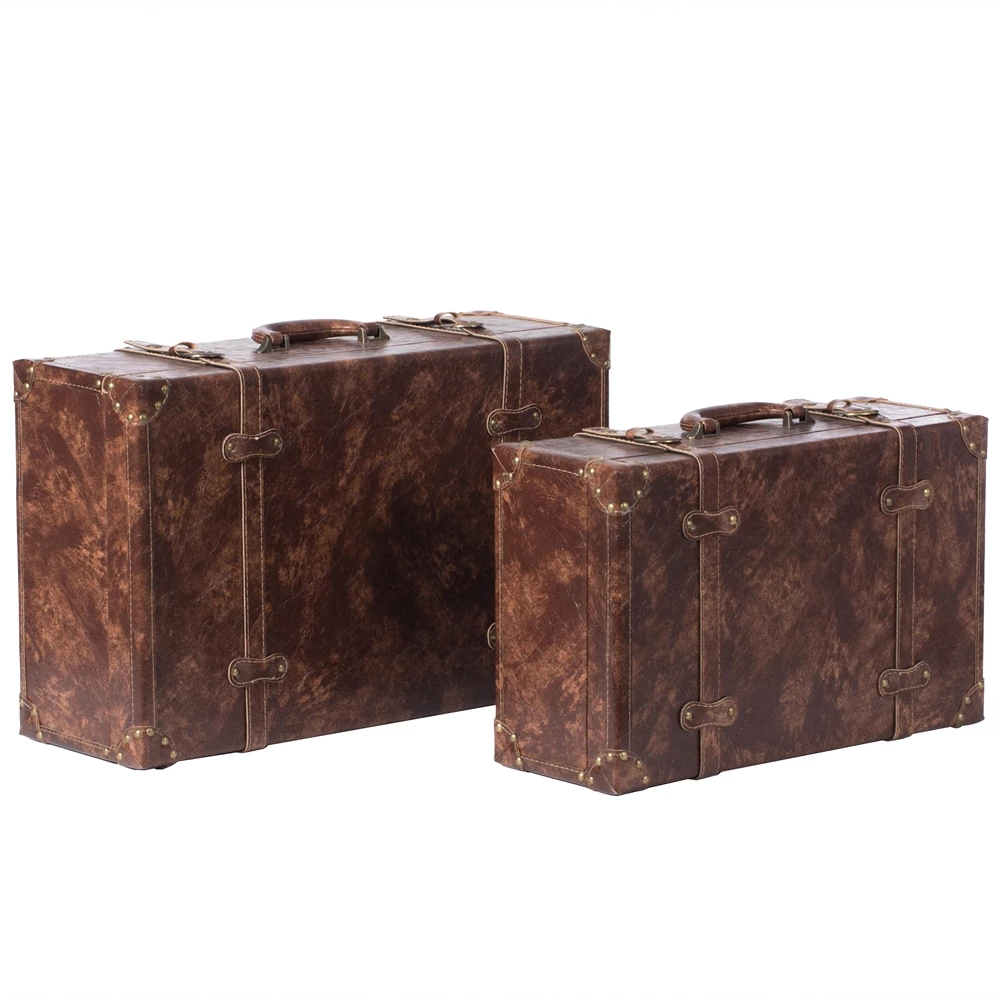 Vintiquewise 23-in X 8.25-in Brown Faux Leather Storage Trunk - Set Of 2 5 Vintiquewise 23-in X 8.25-in Brown Faux Leather Storage Trunk - Set Of 2 - Image 5