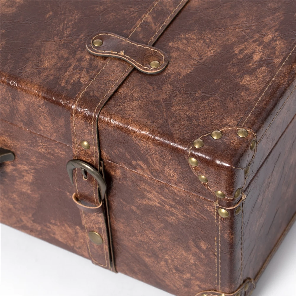 Vintiquewise 23-in X 8.25-in Brown Faux Leather Storage Trunk - Set Of 2 4 Vintiquewise 23-in X 8.25-in Brown Faux Leather Storage Trunk - Set Of 2 - Image 4