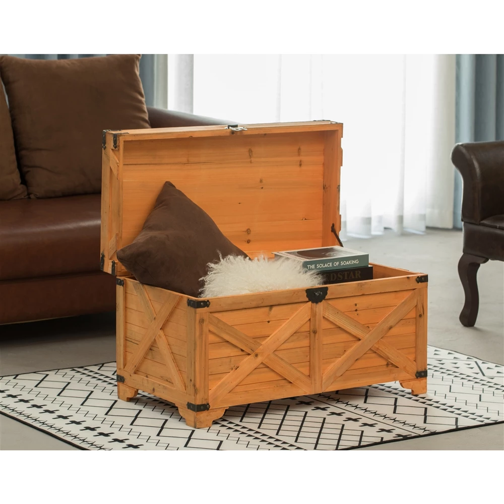 Vintiquewise 16-in X 17.75-in Brown Wood Storage Trunk 4 Vintiquewise 16-in X 17.75-in Brown Wood Storage Trunk - Image 4