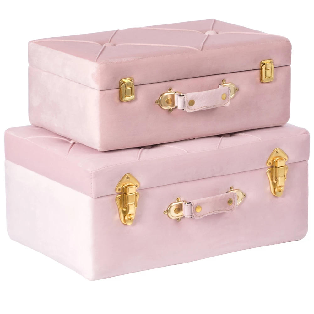 Vintiquewise 19-in X 8.25-in Pink Velvet Storage Trunk - Set Of 2 2 Vintiquewise 19-in X 8.25-in Pink Velvet Storage Trunk - Set Of 2 - Image 2