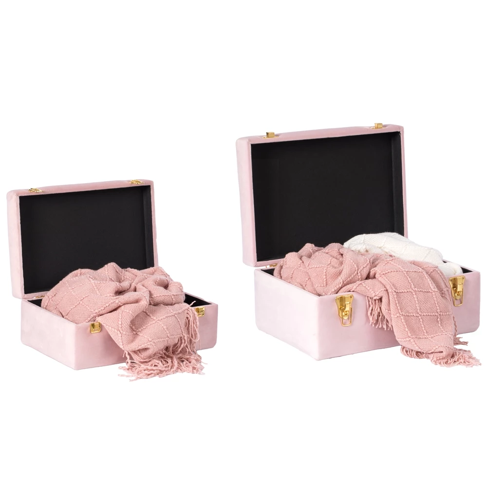 Vintiquewise 19-in X 8.25-in Pink Velvet Storage Trunk - Set Of 2 7 Vintiquewise 19-in X 8.25-in Pink Velvet Storage Trunk - Set Of 2 - Image 7