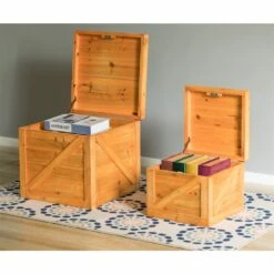 Vintiquewise 16.5-in X 15.25-in Brown Wood Storage Trunk - Set Of 2 -Storage Furniture Sales 2024 331023549 AlternateImage2