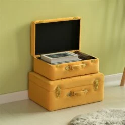 Vintiquewise 19-in X 8.25-in Yellow Velvet Storage Trunk - Set Of 2 -Storage Furniture Sales 2024 331023578 AlternateImage4