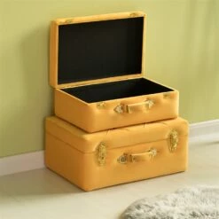 Vintiquewise 19-in X 8.25-in Yellow Velvet Storage Trunk - Set Of 2