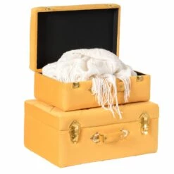 Vintiquewise 19-in X 8.25-in Yellow Velvet Storage Trunk - Set Of 2 -Storage Furniture Sales 2024 331023578 MainImage 001