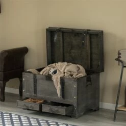 Vintiquewise 29-in X 20-in Grey Wood Storage Trunk