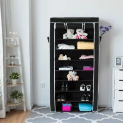 Costway 27 Pair Black Composite Shoe Rack With Fabric Cover