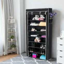 Costway 27 Pair Black Composite Shoe Rack With Fabric Cover -Storage Furniture Sales 2024 331026484 AlternateImage4