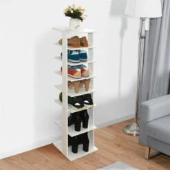 Costway 7 Pair White Wood Shoe Rack -Storage Furniture Sales 2024 331026580 AlternateImage4