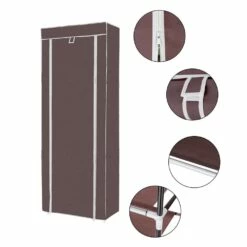 Costway 18 Pair Brown Composite Shoe Rack With Fabric Cover