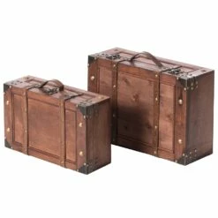 Vintiquewise Brown Wooden Storage Trunk With Faux Leather Belt - Set Of 2 -Storage Furniture Sales 2024 331030242 AlternateImage2
