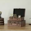 Vintiquewise Brown Wooden Storage Trunk With Faux Leather Belt - Set Of 2