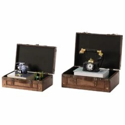 Vintiquewise Brown Wooden Storage Trunk With Faux Leather Belt - Set Of 2 -Storage Furniture Sales 2024 331030242 MainImage 001