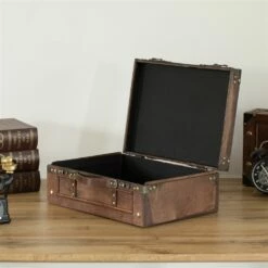 Vintiquewise Large Wooden Storage Trunk With Faux Leather Belt - Brown 12 Vintiquewise Large Wooden Storage Trunk With Faux Leather Belt - Brown -Storage Furniture Sales 2024 331030243 AlternateImage1