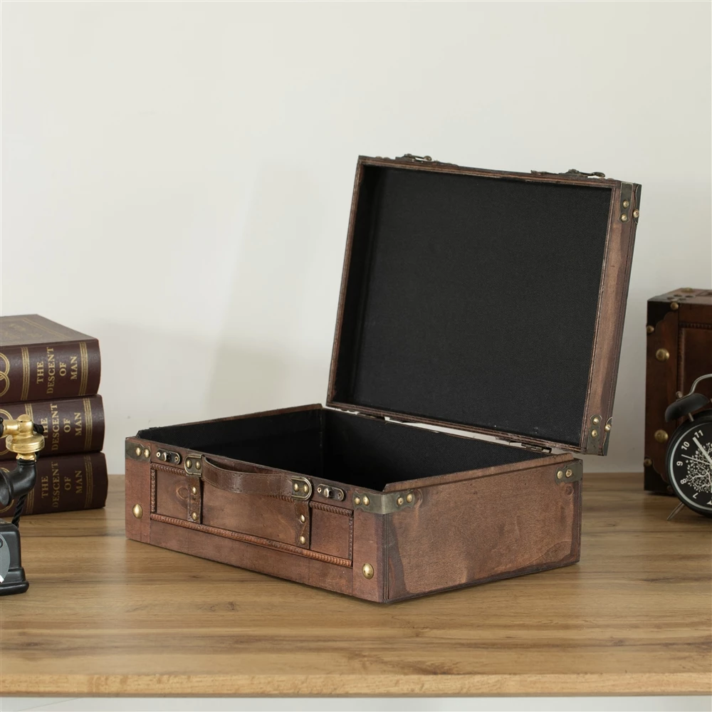 Vintiquewise Large Wooden Storage Trunk With Faux Leather Belt - Brown 6 Vintiquewise Large Wooden Storage Trunk With Faux Leather Belt - Brown - Image 6