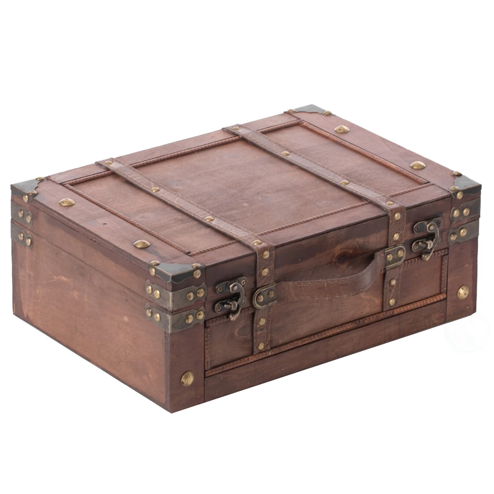 Vintiquewise Large Wooden Storage Trunk With Faux Leather Belt - Brown 3 Vintiquewise Large Wooden Storage Trunk With Faux Leather Belt - Brown - Image 3
