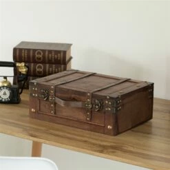 Vintiquewise Large Wooden Storage Trunk With Faux Leather Belt - Brown 10 Vintiquewise Large Wooden Storage Trunk With Faux Leather Belt - Brown -Storage Furniture Sales 2024 331030243 AlternateImage5