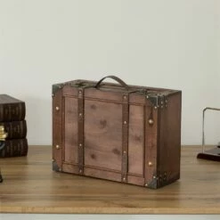Vintiquewise Large Wooden Storage Trunk With Faux Leather Belt - Brown 13 Vintiquewise Large Wooden Storage Trunk With Faux Leather Belt - Brown -Storage Furniture Sales 2024 331030243 AlternateImage6