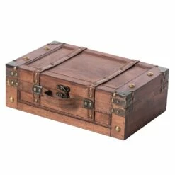 Vintiquewise Small Wooden Storage Trunk With Faux Leather Belt - Brown -Storage Furniture Sales 2024 331030271 AlternateImage3