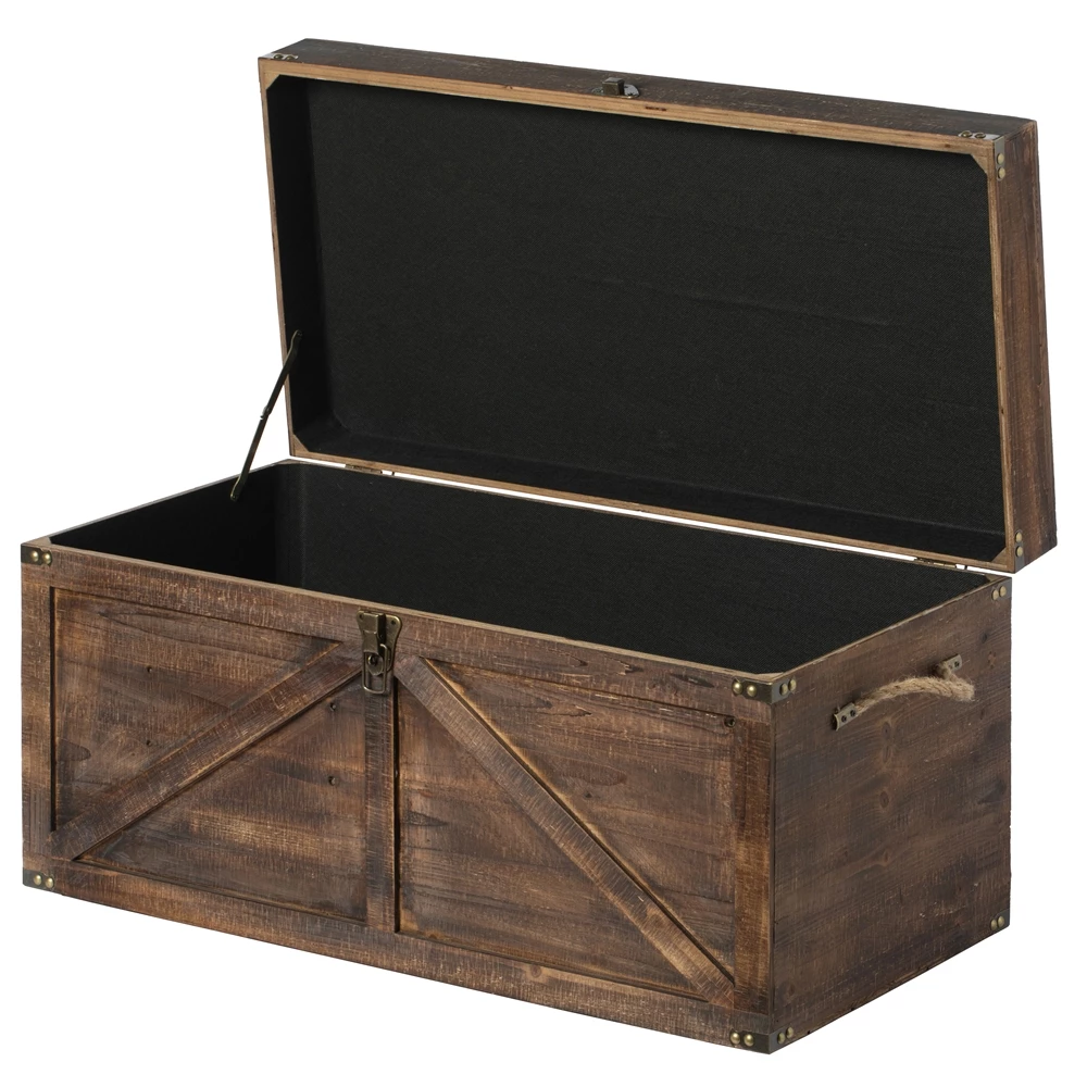 Vintiquewise 31.5-in Rustic Brown Wood Lockable Storage Trunk 5 Vintiquewise 31.5-in Rustic Brown Wood Lockable Storage Trunk - Image 5