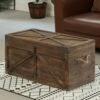 Vintiquewise 31.5-in Rustic Brown Wood Lockable Storage Trunk