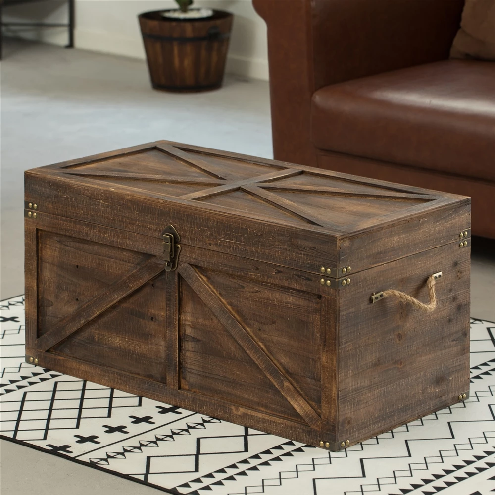 Vintiquewise 31.5-in Rustic Brown Wood Lockable Storage Trunk 1 Vintiquewise 31.5-in Rustic Brown Wood Lockable Storage Trunk