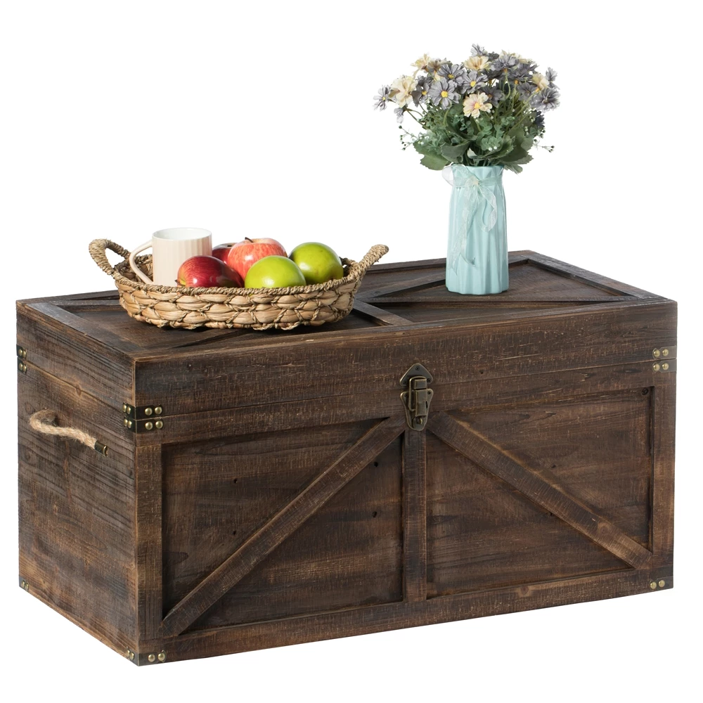 Vintiquewise 31.5-in Rustic Brown Wood Lockable Storage Trunk 2 Vintiquewise 31.5-in Rustic Brown Wood Lockable Storage Trunk - Image 2