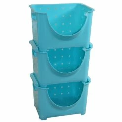 Basicwise 10-in W X 9-in H X 11-in D Blue Plastic Bins - 3-Pack