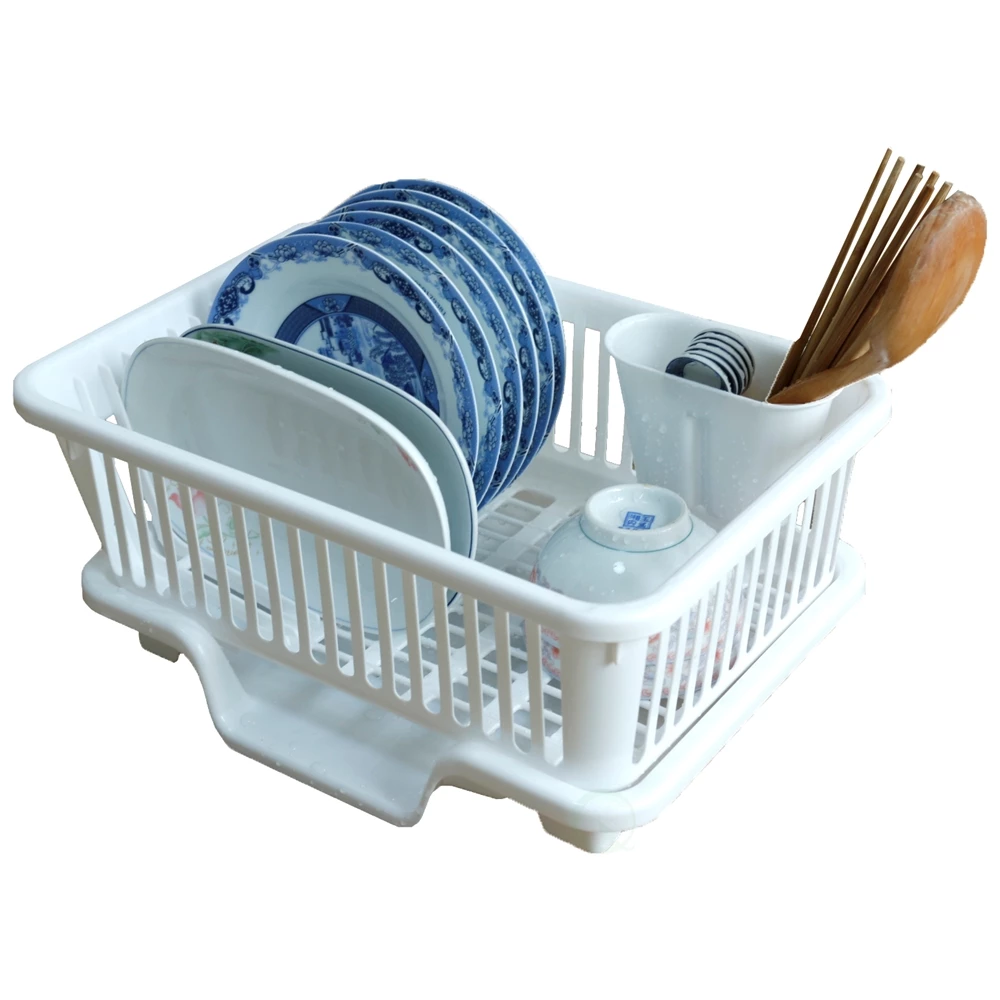Basicwise Plastic Dish Rack With Utensil Cup 1 Basicwise Plastic Dish Rack With Utensil Cup