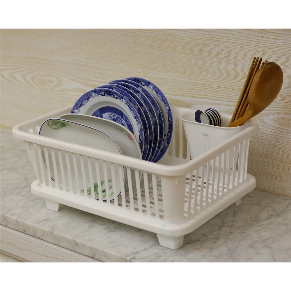 Basicwise Plastic Dish Rack With Utensil Cup 2 Basicwise Plastic Dish Rack With Utensil Cup - Image 2